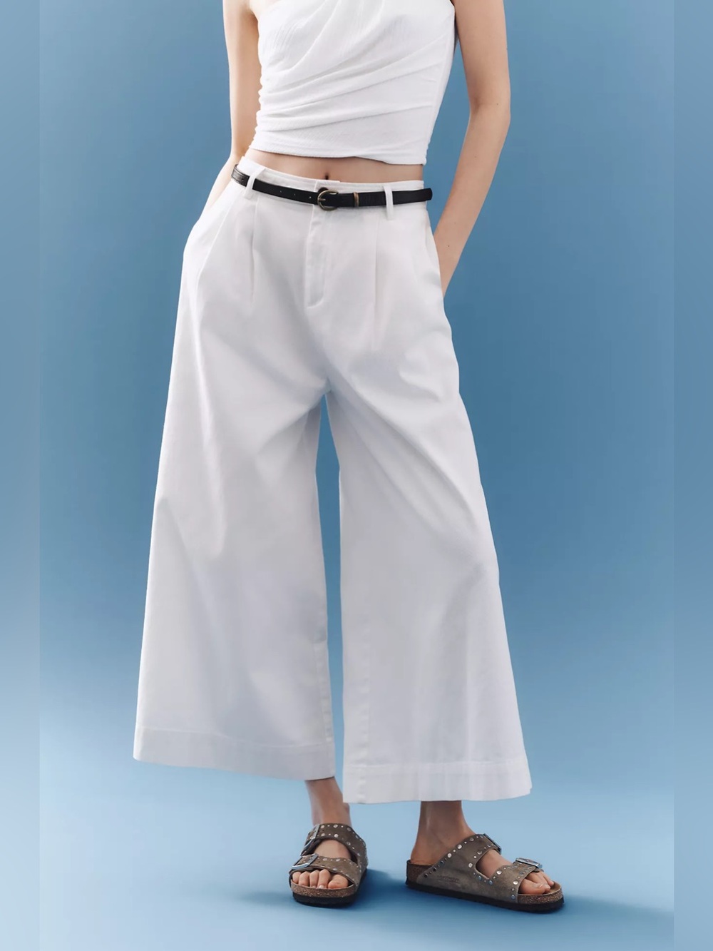 NWT Anthropologie High Rise Belted White Culotte Pants - Size XS